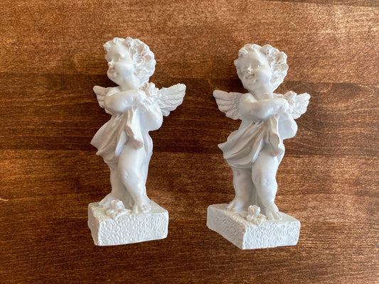 Two Miniature Cherubs Angel Statues. Handmade Dollhouse Garden Accessories. 1:12 Scale