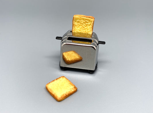 Miniature Silver Toaster with Bread. Dollhouse Accessories. 1:12 Scale