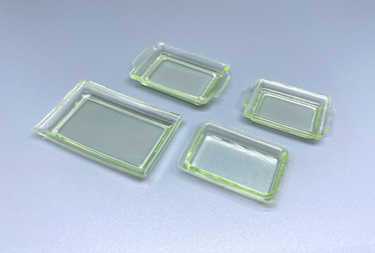 Miniature Pyrex Oven Trays. Light Green. Kitchen Dollhouse Cooking Accessories. 1:12 Scale