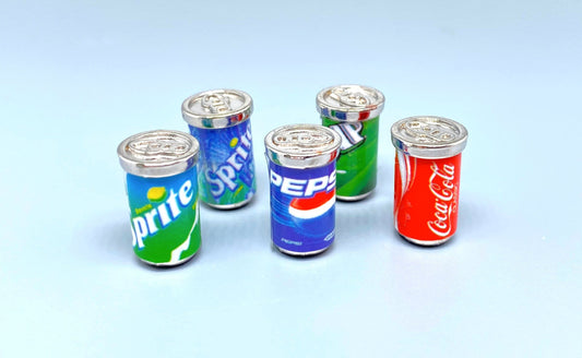 Miniature 5 Cans Of Soda. 7 Up Pepsi Coca-Cola Sprite. Kitchen Drink Dollhouse Accessories 1:12 Scale