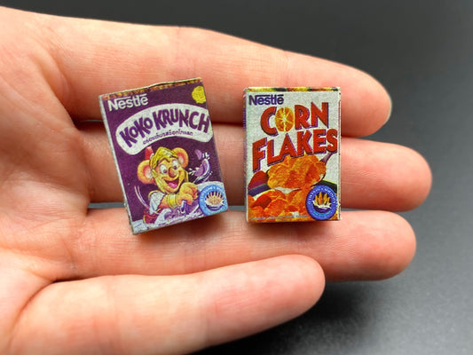 Miniature Cereal Boxes Corn Flakes, Koko Crunch. Dollhouse Accessory. 1:12 Scale