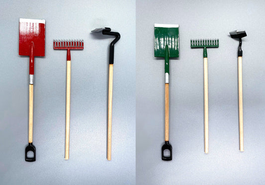 Miniature Rake Spade Set. Choose Red Or Green. Garden Dollhouse Accessories 1:12 Scale