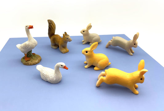 Miniature Animals 1:12 Scale. Ducks Rabbits Squirrel. Dollhouse Accessory