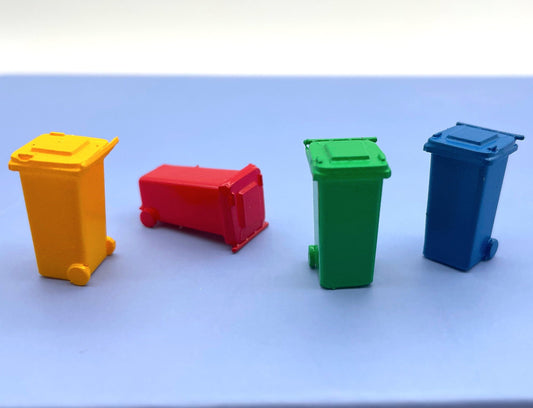 Miniature Trash Cans / Waste Bins with Wheels. 1:64 Scale. 2cm Tall