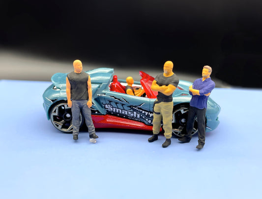 Fast and Furious Miniature Figures. Rock, Paul Walker, Vin Diesel. 1:64 S Scale. Hot Wheels Scale