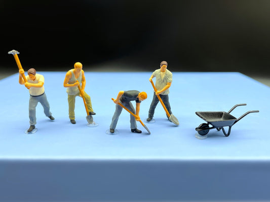 Construction Workers. Diggers / Miners. 1:64 or 1/87 Scale. Miniature Human Figures