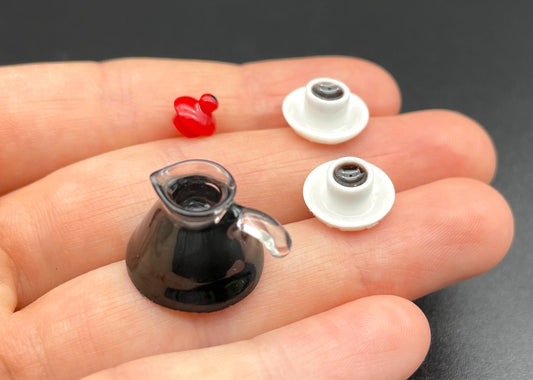 Miniature Coffee Pot and Cups. Dollhouse Kitchen Accessory. 1:12 Scale