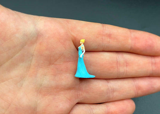 Miniature Princess in Blue Ball Room Dress. 1:64 Scale Human Figure