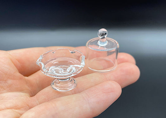 Miniature Glass Cake Stand. For Mini Cupcakes Dessert Cookies. Dollhouse Kitchen Cooking Accessories. 1:12 / 1:18 Scale