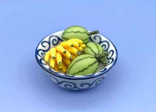 Bananas And Watermelon Fruit. Dollhouse Kitchen Accessories. Miniature 1:12 1/24 Scale