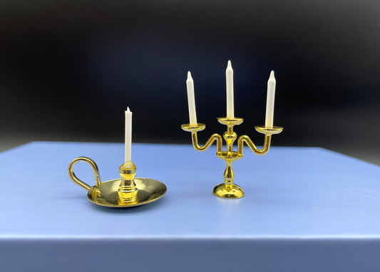 Miniature Gold 3 or 1 Candle Holder / Candelabra. Dollhouse Accessory. 1:12 Scale