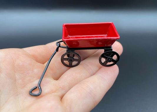 Miniature Trolley. Red Pull Wagon. Cute Dollhouse Accessories. Scale 1:6 and 1/12