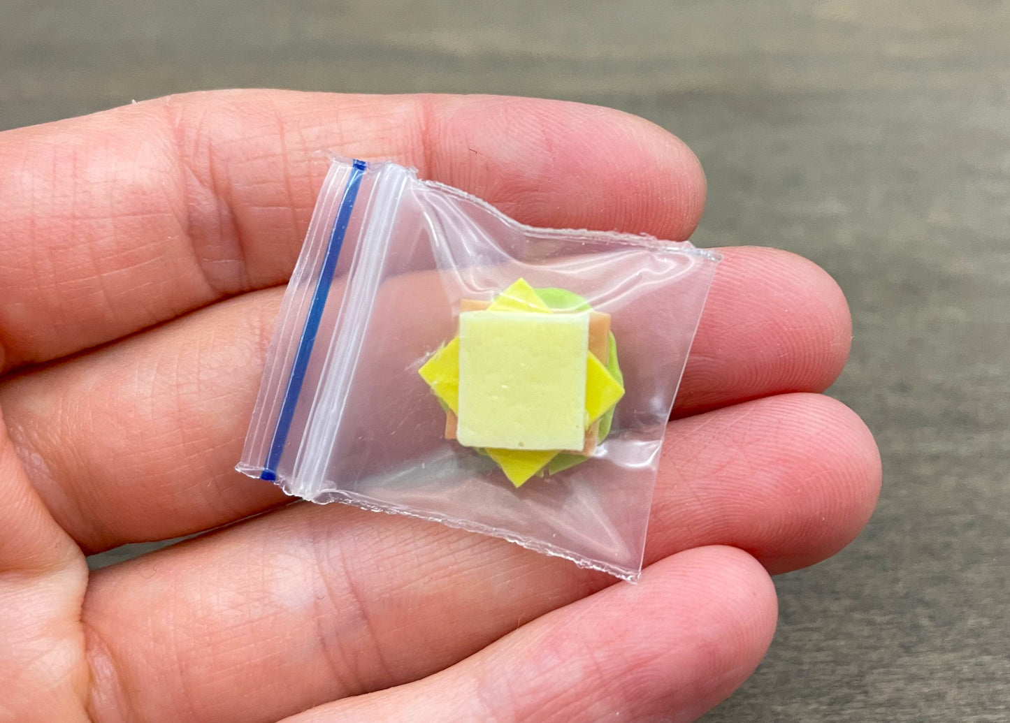 Miniature Ham and Cheese Salad Sandwich. Lunch bag. 1:12 scale