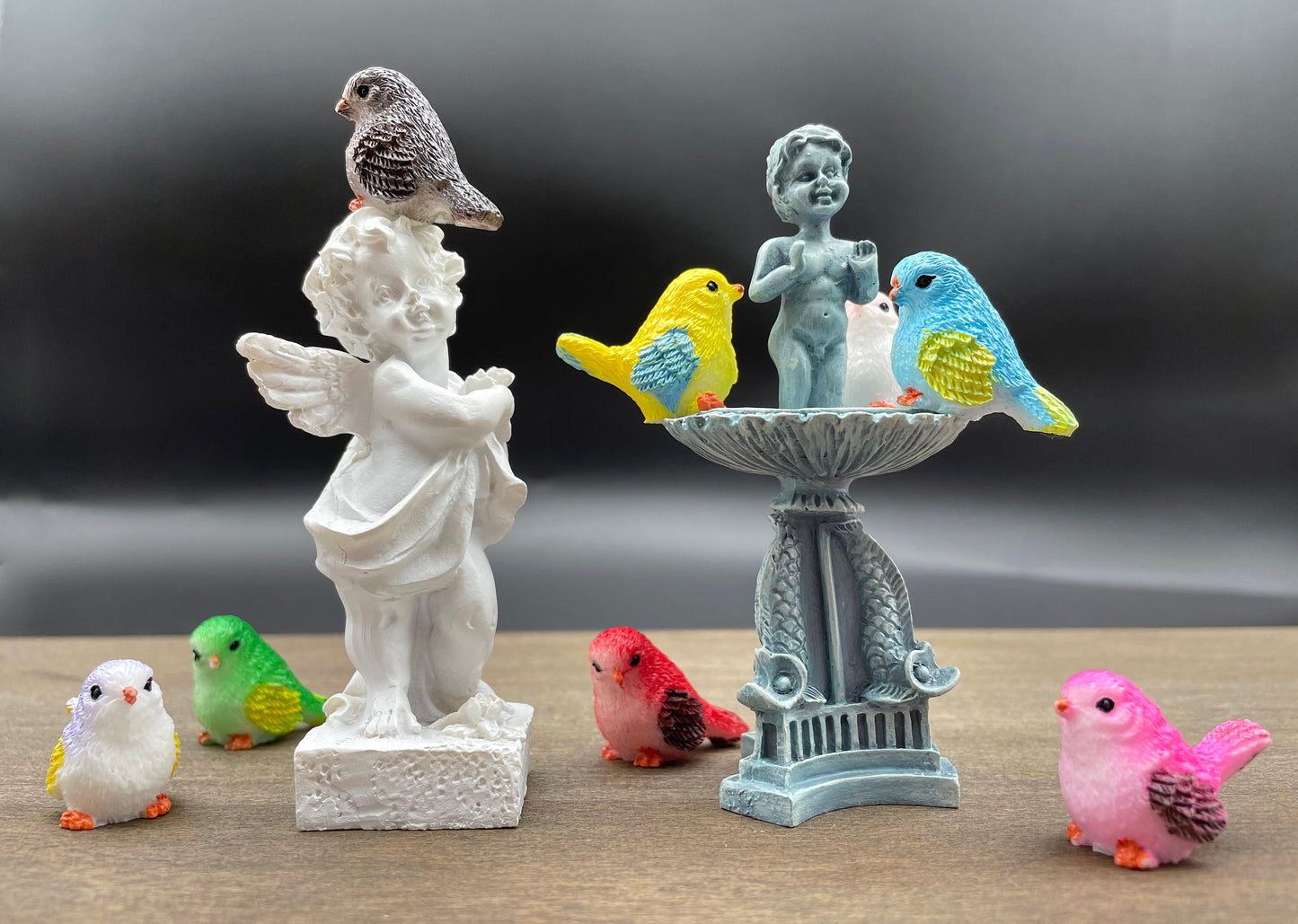 Miniature Birds. Fairy Garden Colorful Birds