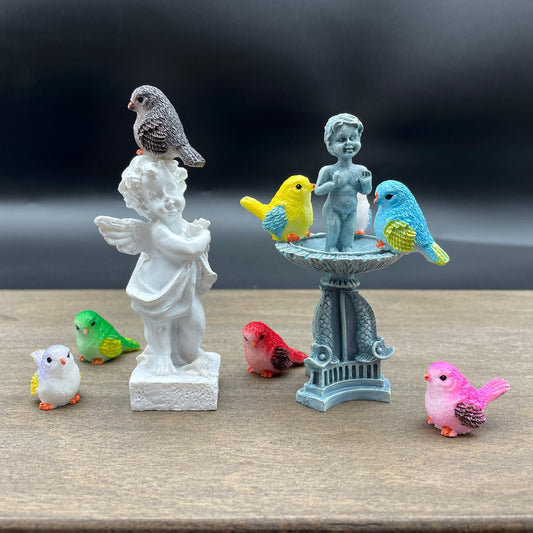 Miniature Birds. Fairy Garden Colorful Birds