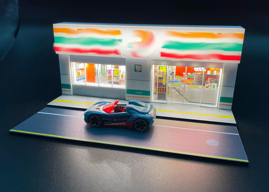 Miniature Shop and Street Diorama / Scene with Lights. For 1:64 Scale Cars and People