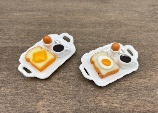 Miniature Breakfast Trays. Set of 2. Egg, Bread, Coffee, Food. 1:12 or 1/6 scale