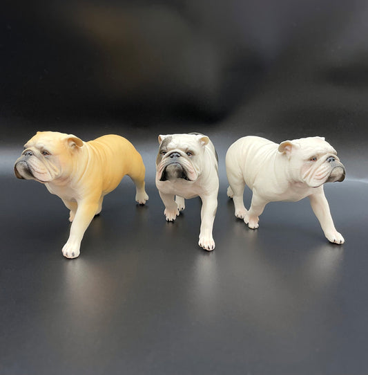 Miniature English Bulldog Walking Models. 1:6 Scale Dog Figures