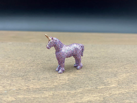 Mini Unicorn. Purple Glitter, Gold Horn. 1:64 Scale